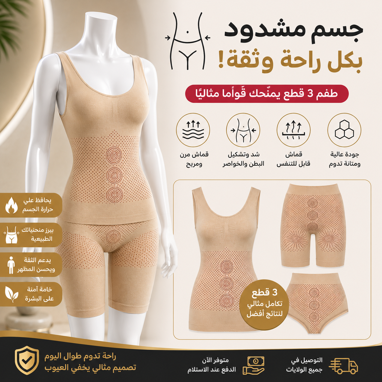 👗 استمتعي بقوام أكثر انسيابية كل يوم🔥 طقم المشد المتكامل لإطلالة أكثر ثقة