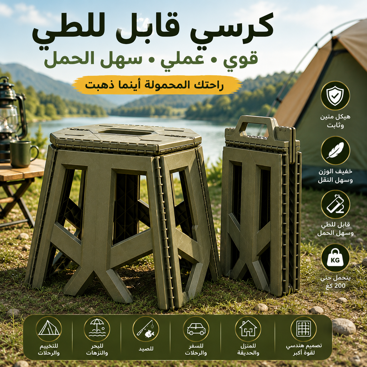 🎒كرسي قابل للطي والحمل💚راحة عملية ترافقك في البيت والرحلات وخارج المنزل🪑