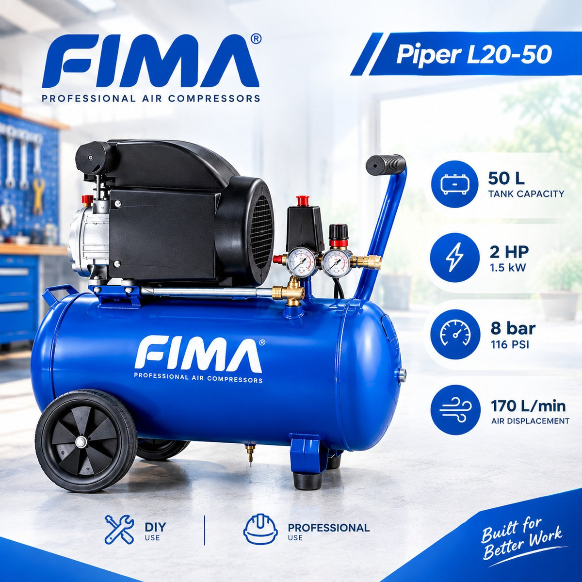 FIMA كومبريسور بقوة 2حصان🔥 و 50 لتر 🌀